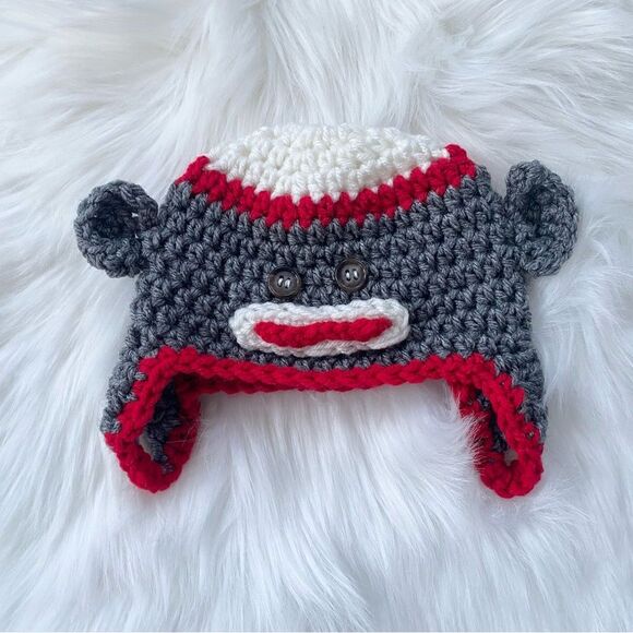 Crochet Baby Hat Sock Monkey 0 - 3 months - Picture 3 of 8